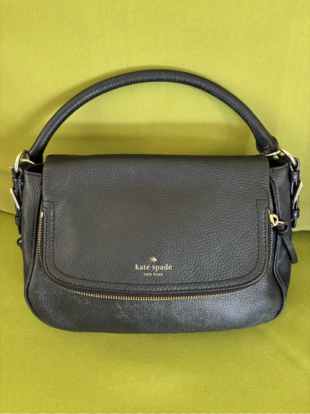 Kate Spade New York Black Pebbled Satchel Top Handle Zip Detachable Strap